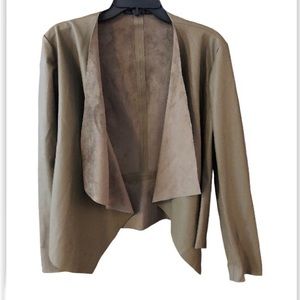 ZARA Basic leather jacket, khaki, suede lapels  and back detail